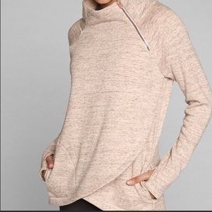 Athleta Cozy Karma Asymmetrical Zipper -Oatmeal